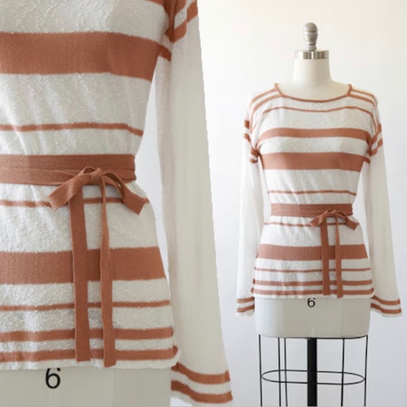 Vintage Tops - Vintage 70s Saks Fifth Avenue striped knit top | crochet knit sweater